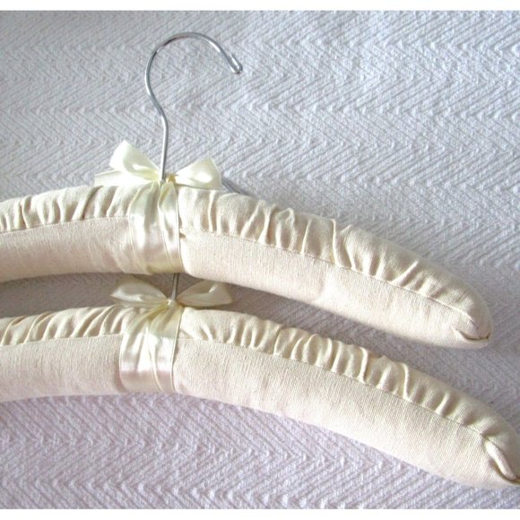 Fabric Padded Hangers Cream Color Linen /Cotton Material - Set of Two (2) Thick - Picture 7 of 10
